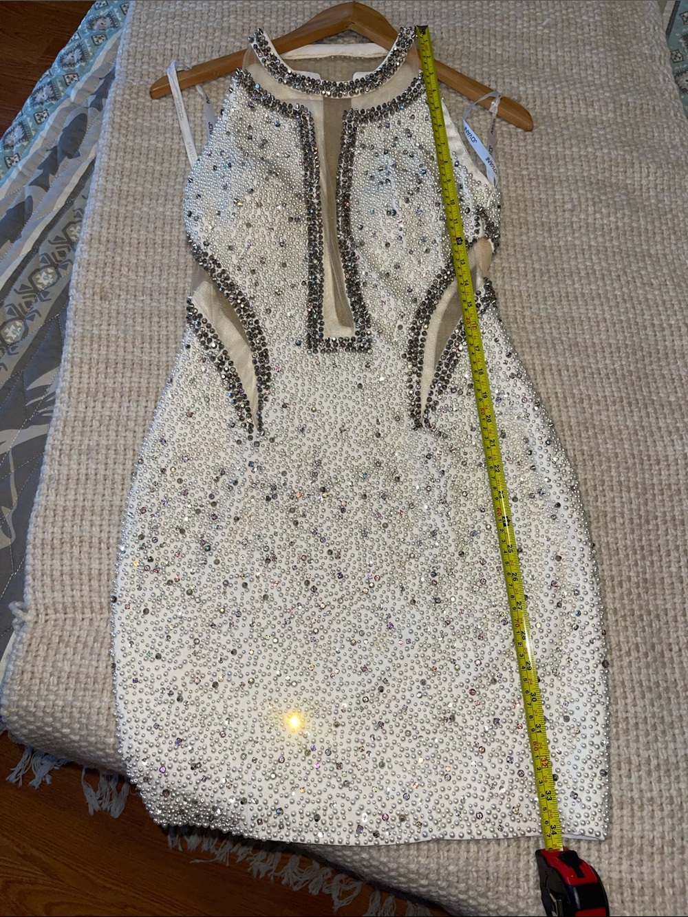 Jovani Ivory Beaded Halter Mini Dress with Silver Accents - Picture 11 of 14